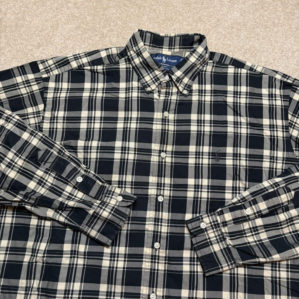 Vtg Ralph Lauren Blake Shirt Mens Large Blue Plaid Button Down LS Pony Logo 90s
